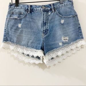 Free People Lace Trim Denim Shorts